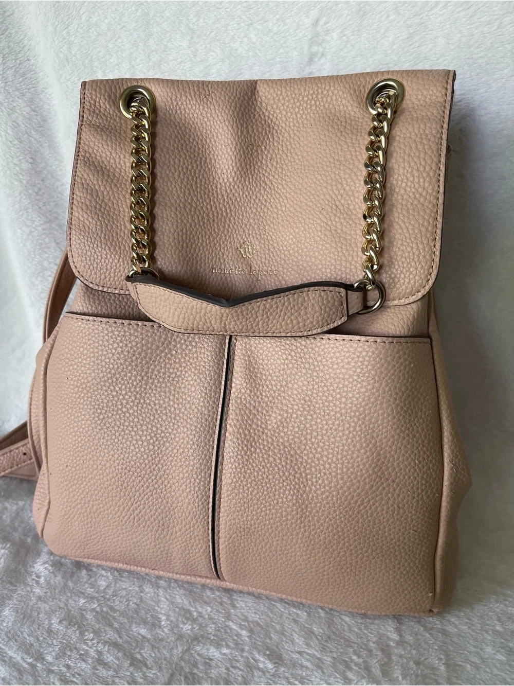 Nanette Lepore pebbled beige pink vegan leather backpack
